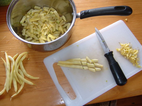 Butter beans diced ready for blanching